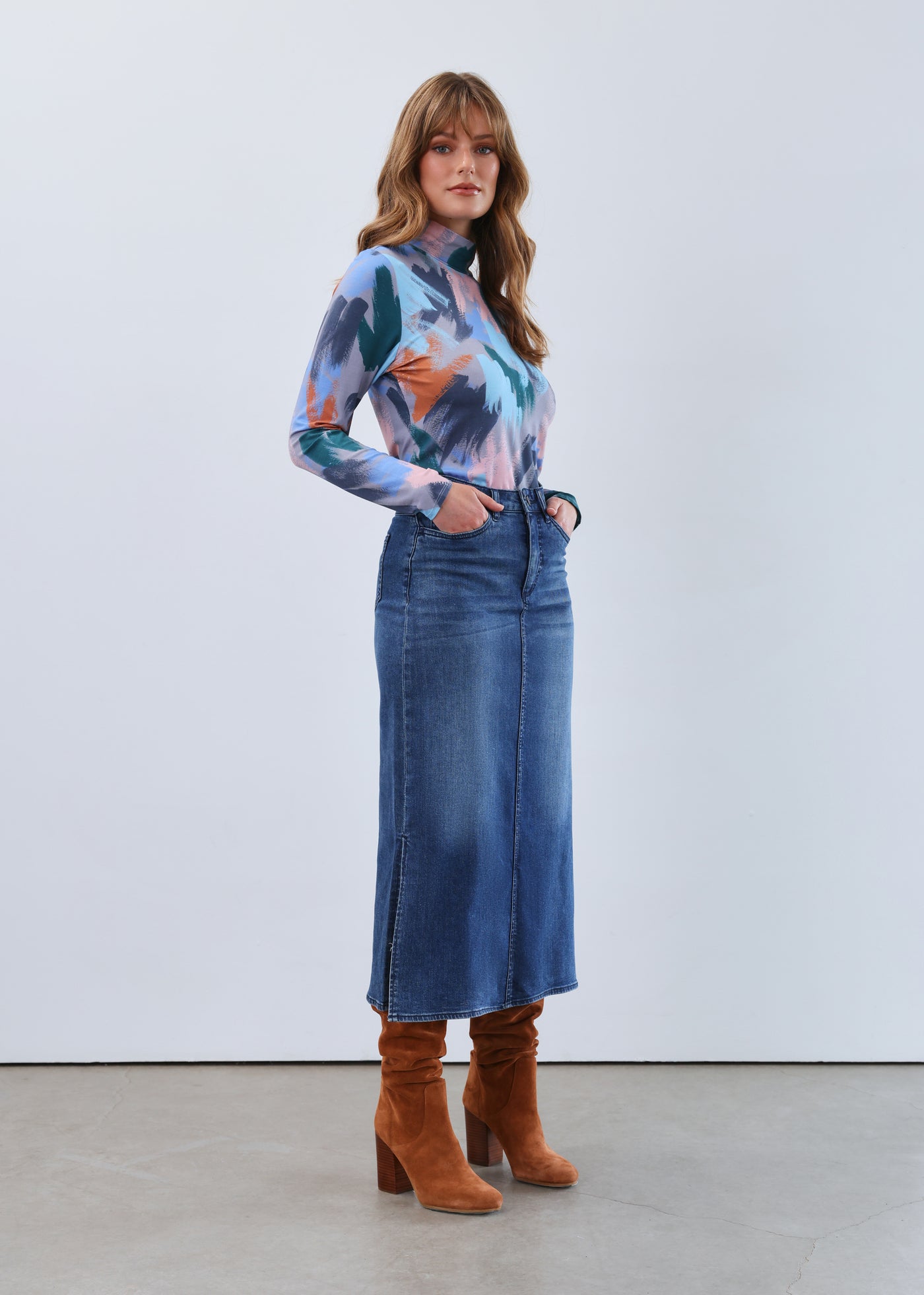 Column Skirt - Dark Wash