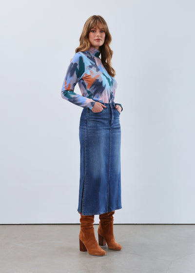 Column Skirt - Dark Wash