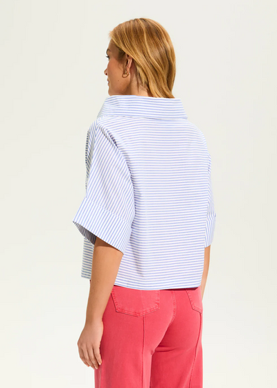 Crossover Neck Popover Top, Blue Stripe