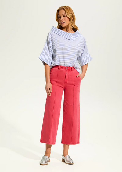 Crossover Neck Popover Top, Blue Stripe