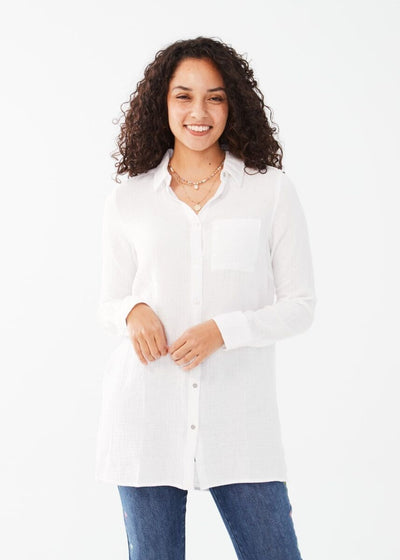 Long Sleeve Cotton Gauze Tunic - White