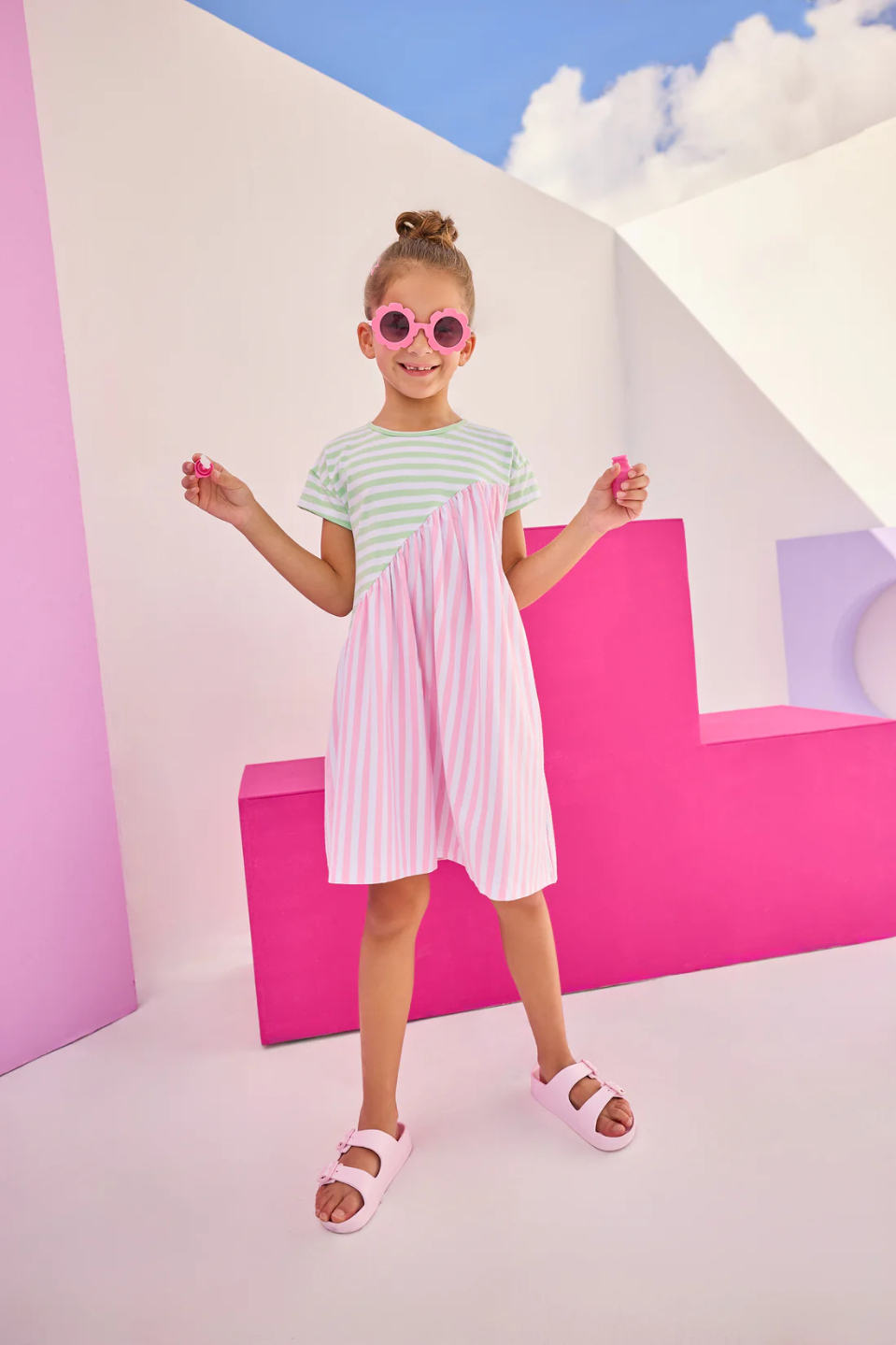 Swoop Dress - Pink & Green Stripe