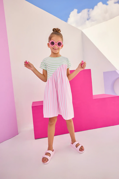 Swoop Dress - Pink & Green Stripe