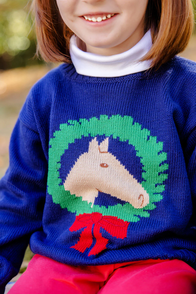 Isabelle's Intarsia Sweater - Nantucket Navy With Horse Intarsia