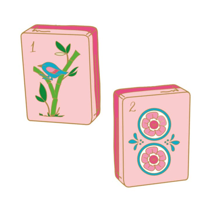 Mahjong Tile Stud Earrings in Light Pink