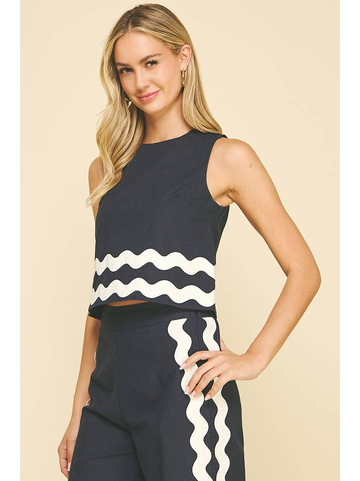 Cropped Navy Top with Ric Rac