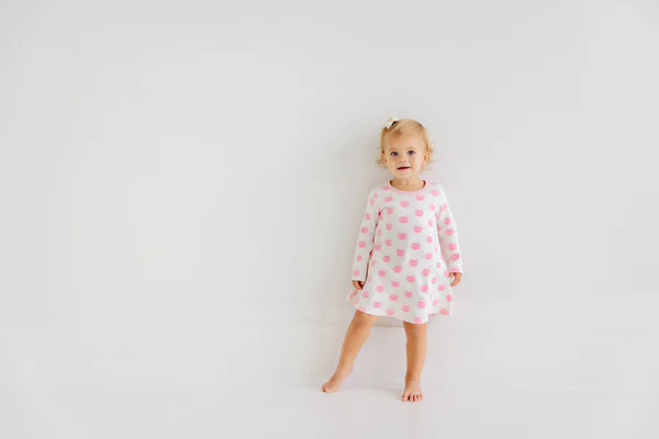 Long Sleeve Polly Play Dress Vintage Prep Pumpkin Pails with Sandpearl Pink