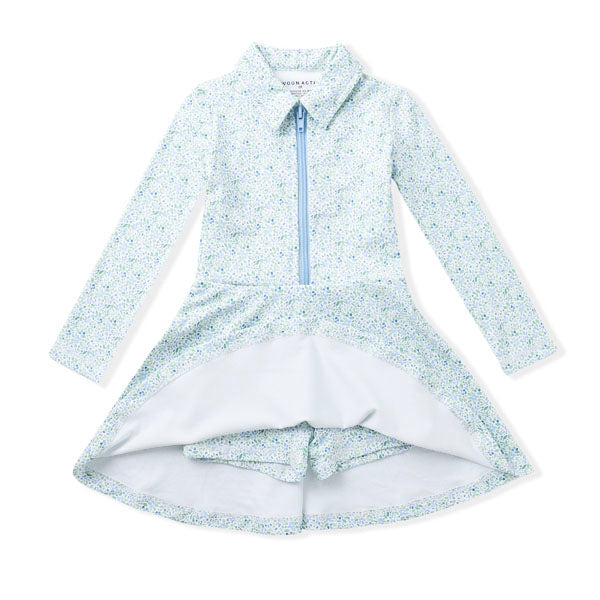 Long Sleeve Blue Floral Tennis Dress