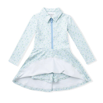 Long Sleeve Blue Floral Tennis Dress