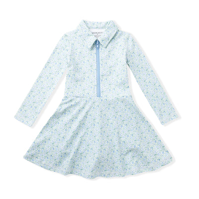 Long Sleeve Blue Floral Tennis Dress