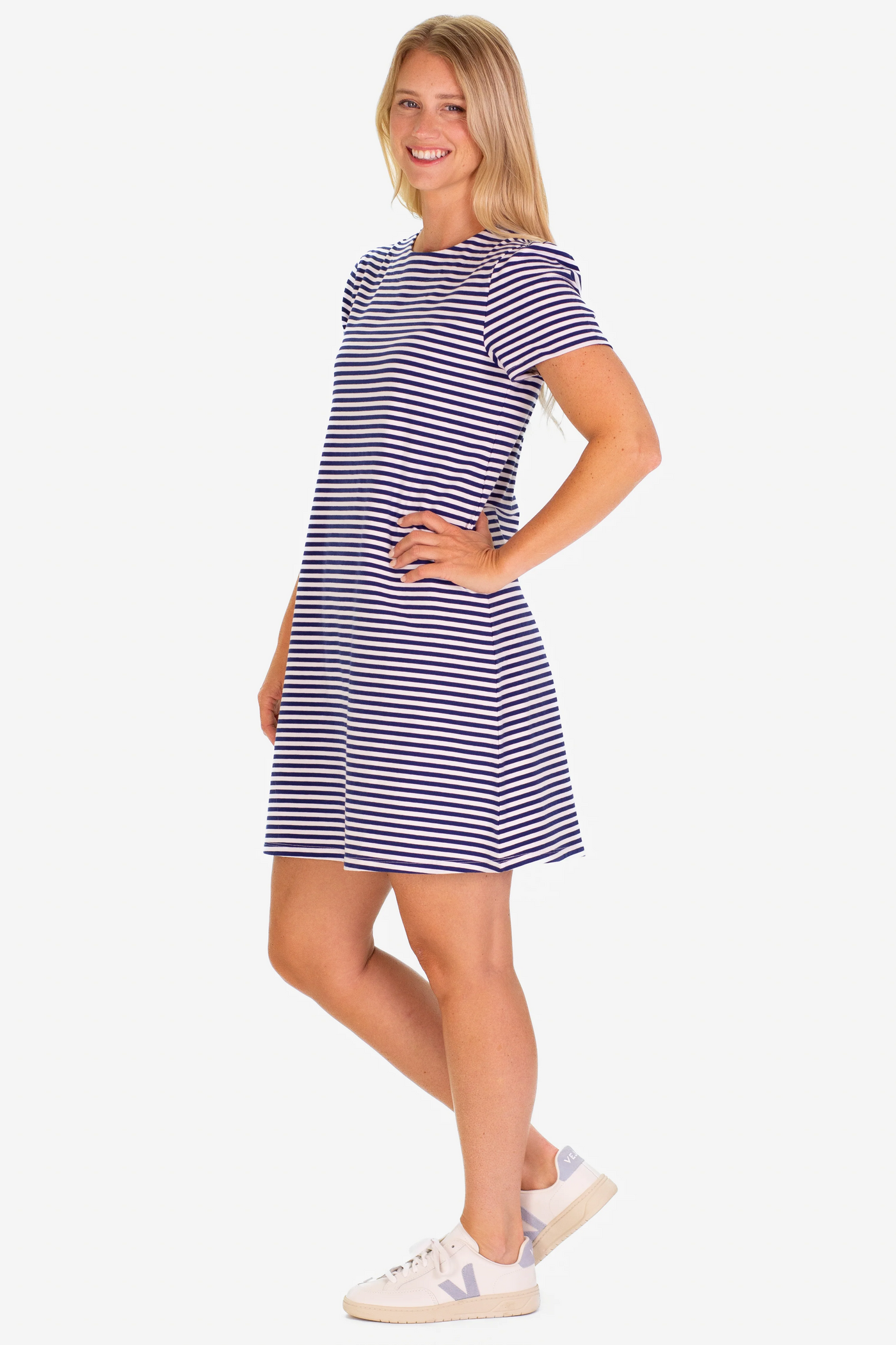 Alva Dress - Thin Navy Stripe