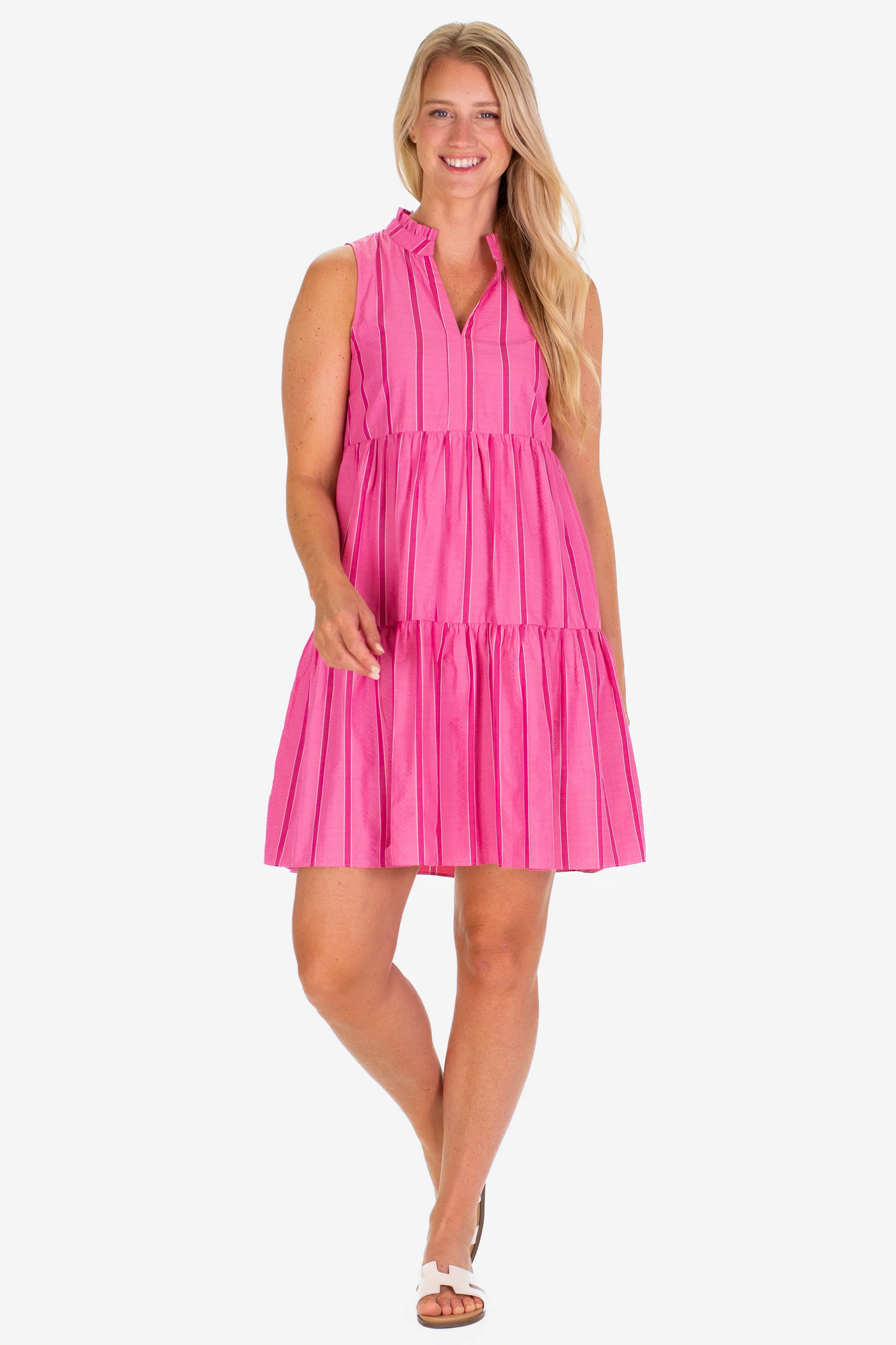 Annika Dress in Candy Pink Seersucker