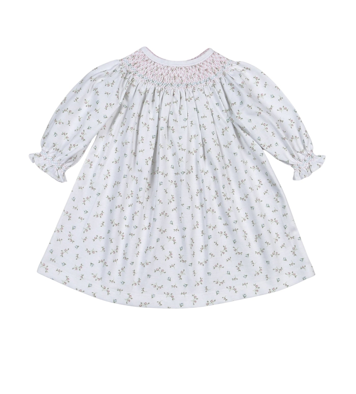 Bella Pink Floral Pima Hand Smocked Bishop Dress
