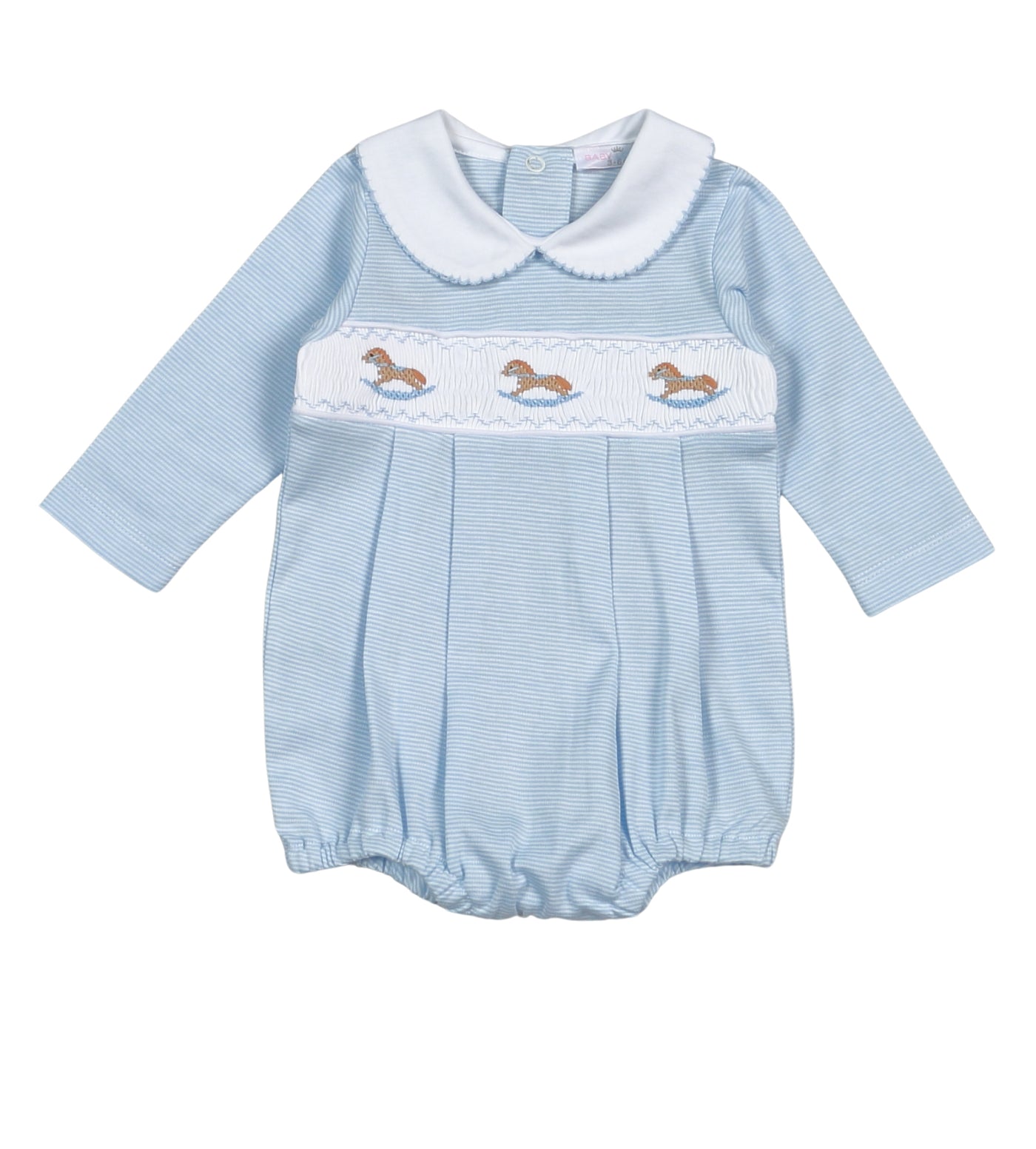 Blue Rocking Horse Hand Smocked Pima Short Sleeves Bubble