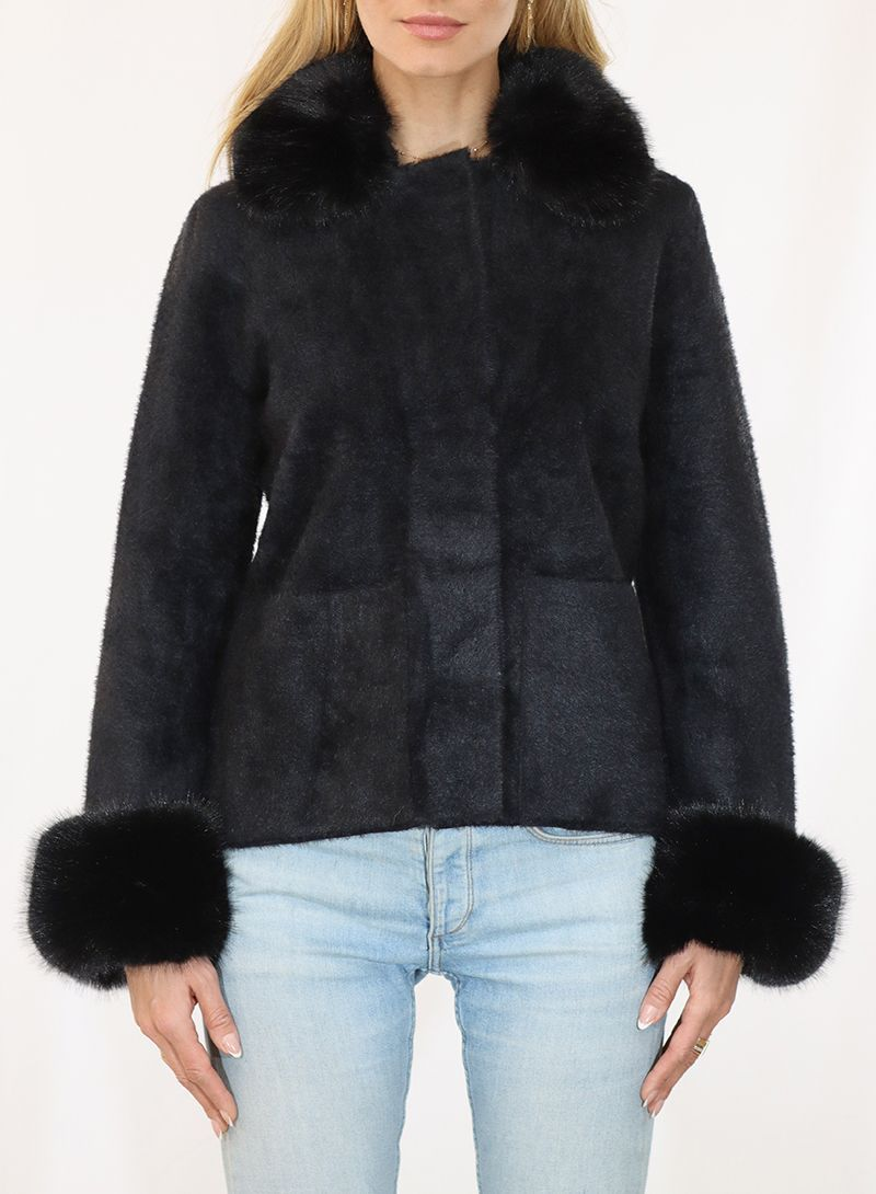 Fuzzy Coat with Removable Faux Fur Cuffs & Collar