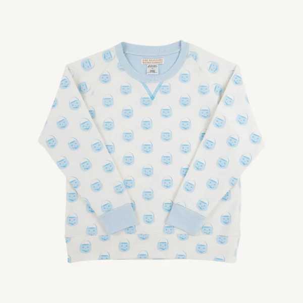 Cassidy Comfy Crewneck Vintage-Prep Pumpkin Pails with Buckhead Blue