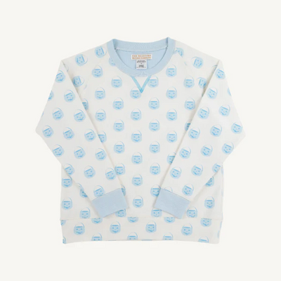 Cassidy Comfy Crewneck Vintage-Prep Pumpkin Pails with Buckhead Blue