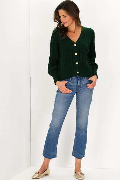 Forest Cotton Chloe Cable Knit Cardigan