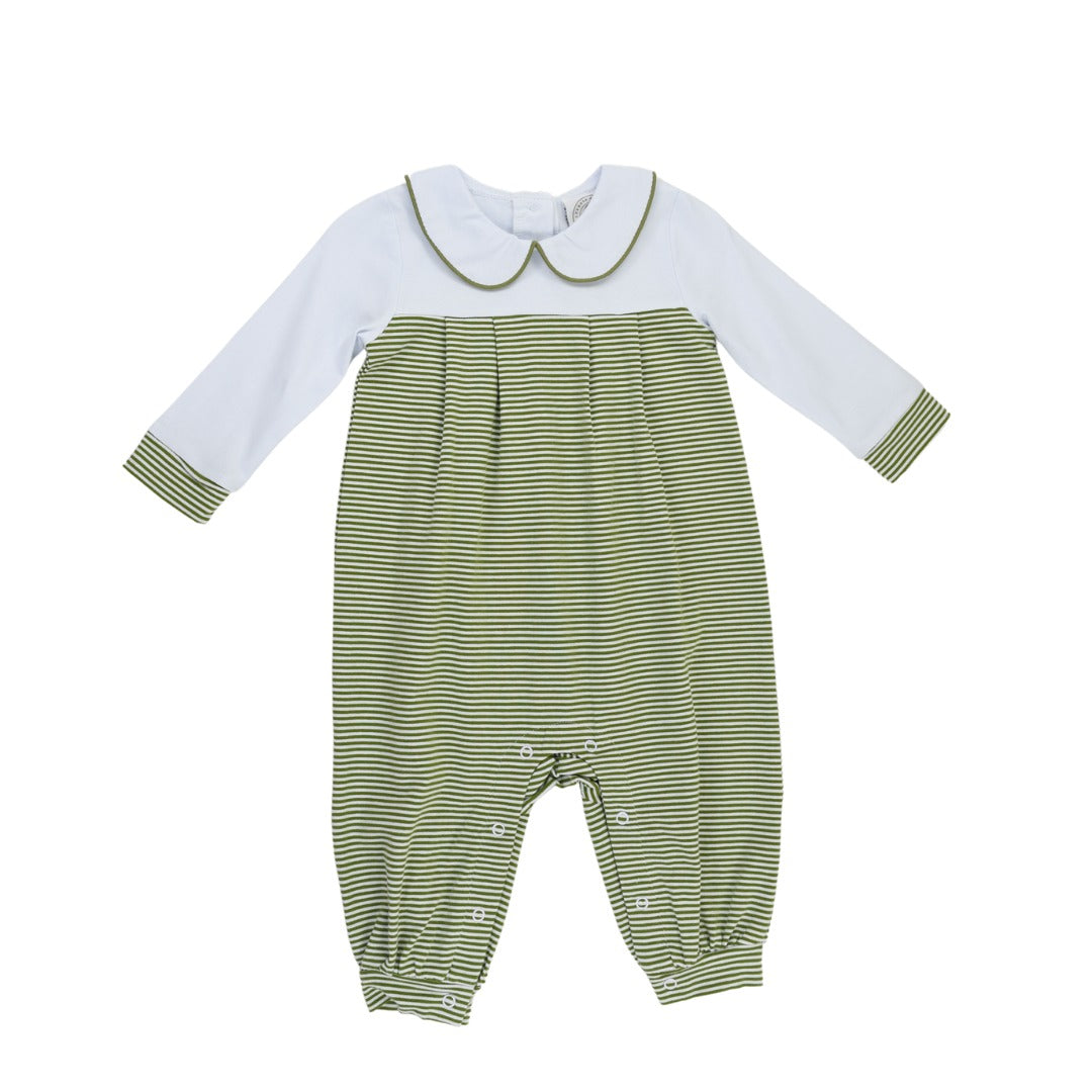 Sage Stripe Boys Channing Classic Long Sleeve Romper