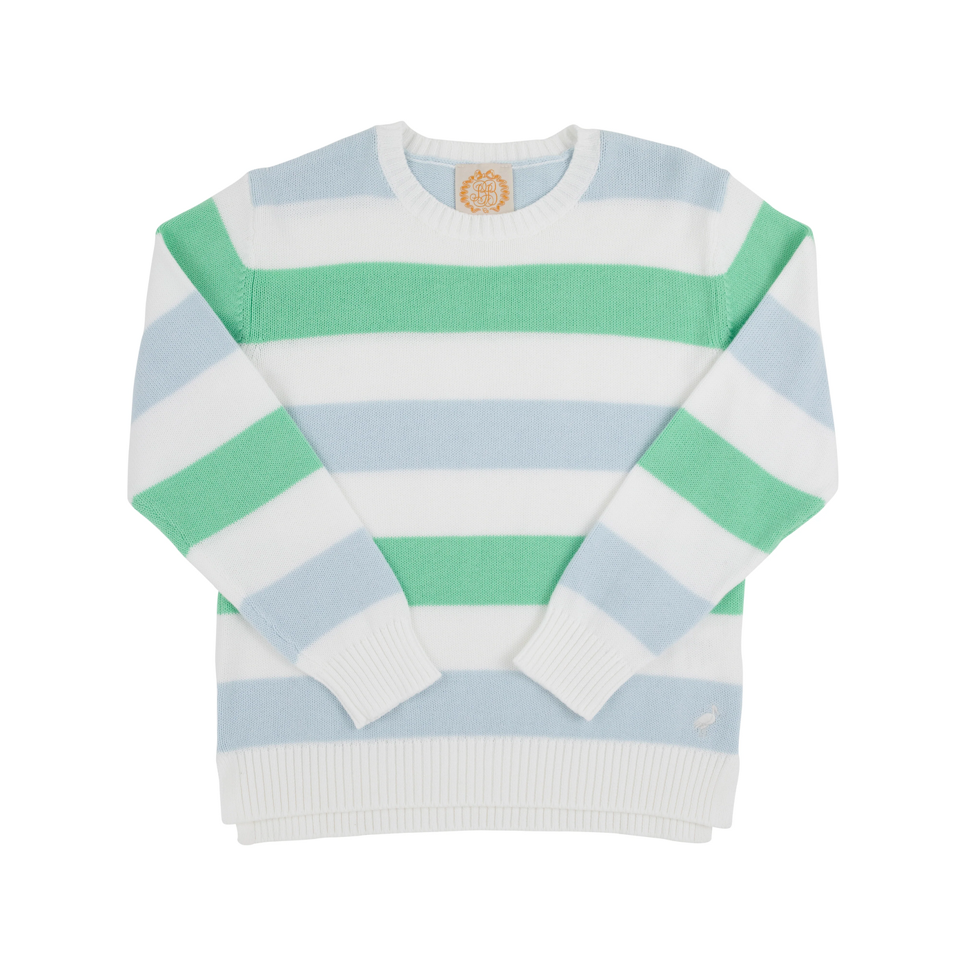 Cissy Sweater Buckhead Blue, Worth Avenue White, and Grace Bay Green Stripe with Worth Avenue White Stork