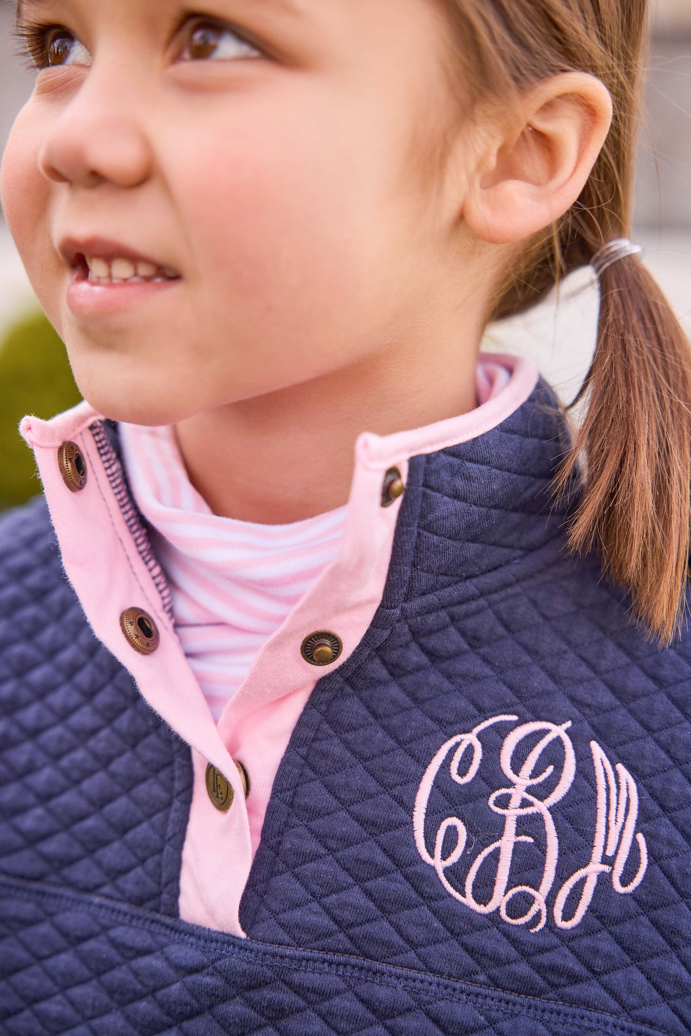 Classic Quilted Pullover - Navy / Light Pink