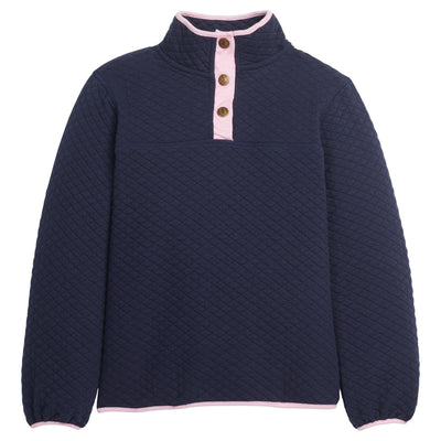 Classic Quilted Pullover - Navy / Light Pink