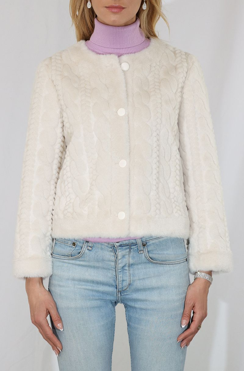 Cable Patterned Faux Fur Cardigan