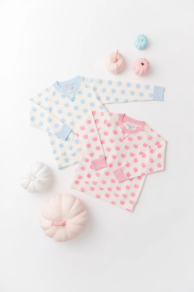 Cassidy Comfy Crewneck Vintage-Prep Pumpkin Pails with Sandpearl Pink