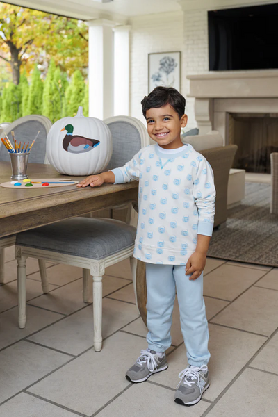 Cassidy Comfy Crewneck Vintage-Prep Pumpkin Pails with Buckhead Blue