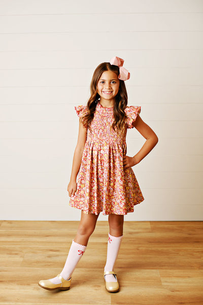 Autumn Bloom Smocked Flutter Dress