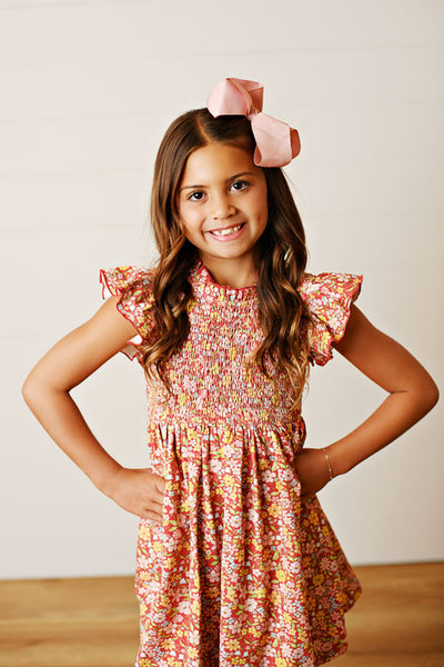 Autumn Bloom Smocked Flutter Dress