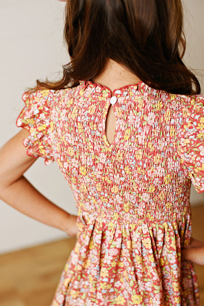 Autumn Bloom Smocked Flutter Dress