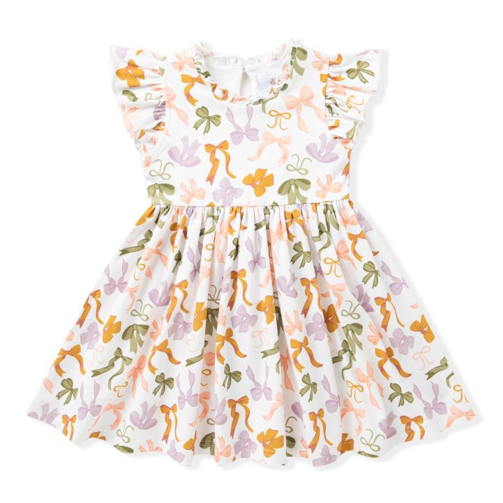 Fall Bows Flutter Sleeve Dress