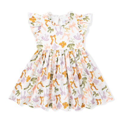 Fall Bows Flutter Sleeve Dress
