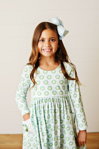 Wreath Embroidered Pocket Dress