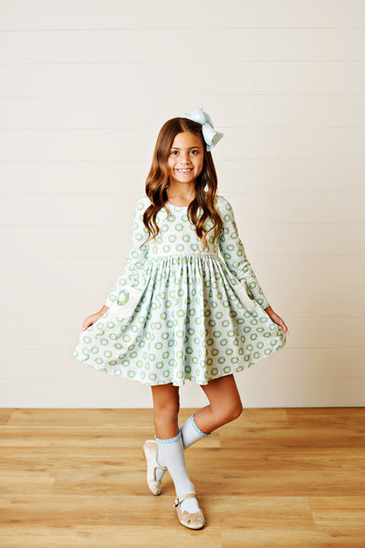 Wreath Embroidered Pocket Dress