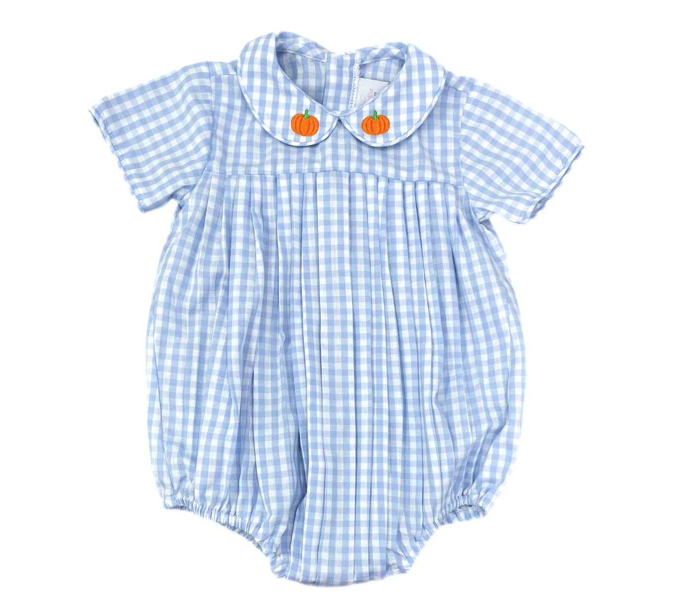 Finn Blue Gingham Bubble, Pumpkins on Collar