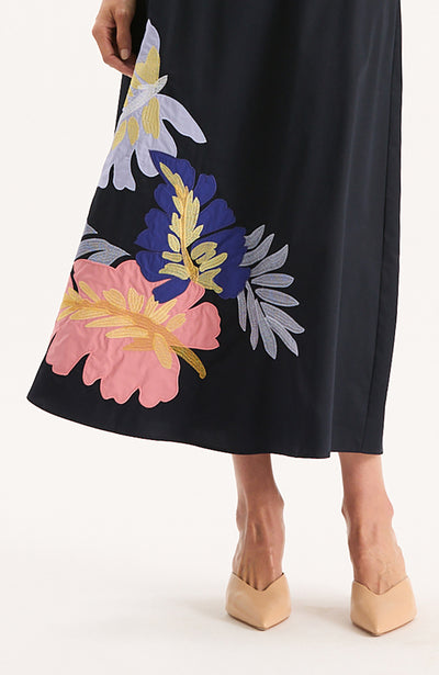 Valentina Appliqué Skirt - Mid Navy