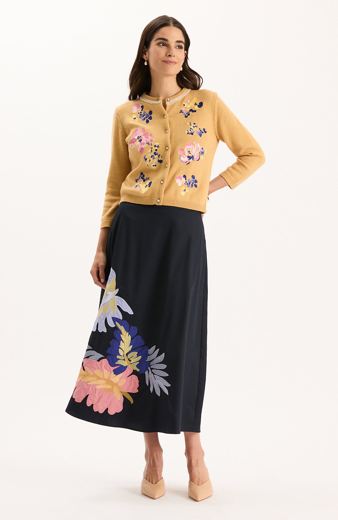 Flora Embroidered Cardigan - Light Camel