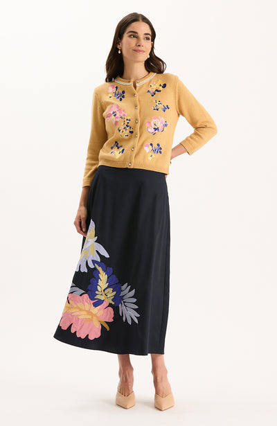 Flora Embroidered Cardigan - Light Camel