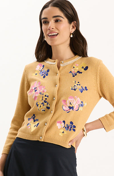 Flora Embroidered Cardigan - Light Camel