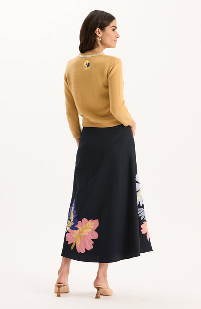 Flora Embroidered Cardigan - Light Camel