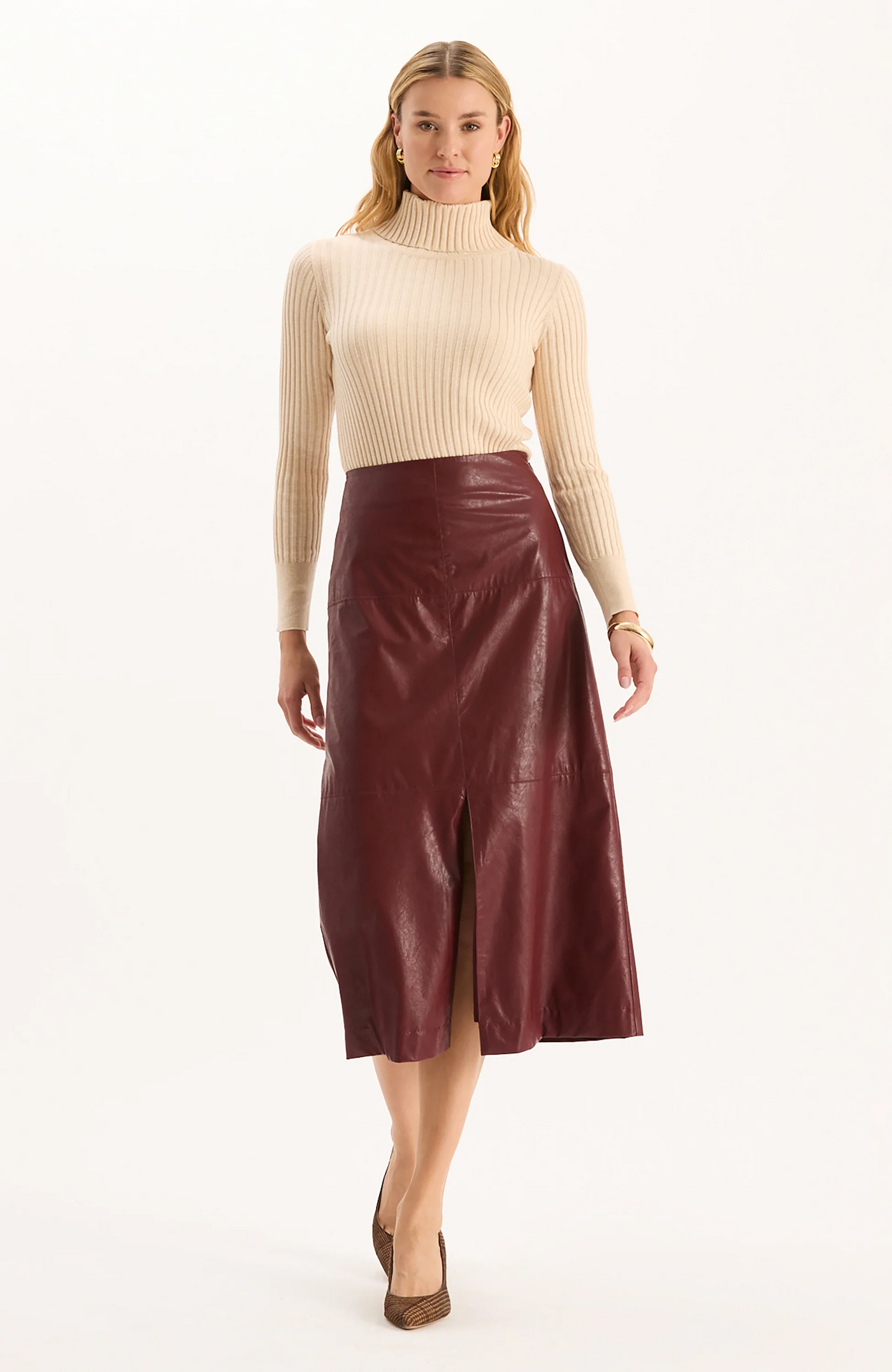 Phoebe Vegan Leather Skirt - Cabernet