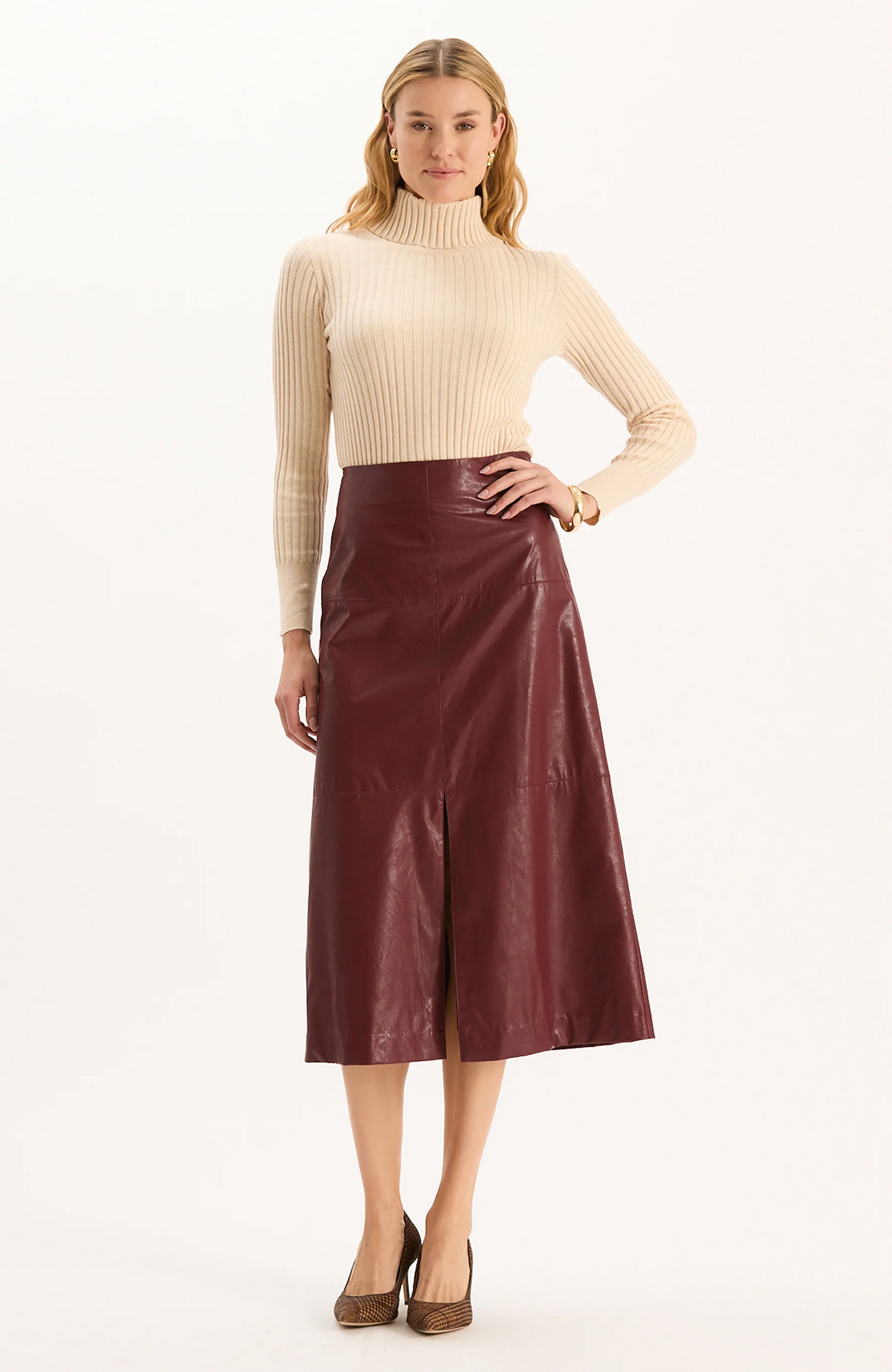 Phoebe Vegan Leather Skirt - Cabernet