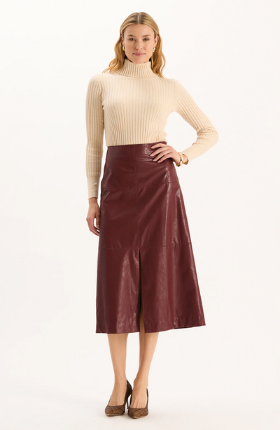Phoebe Vegan Leather Skirt - Cabernet