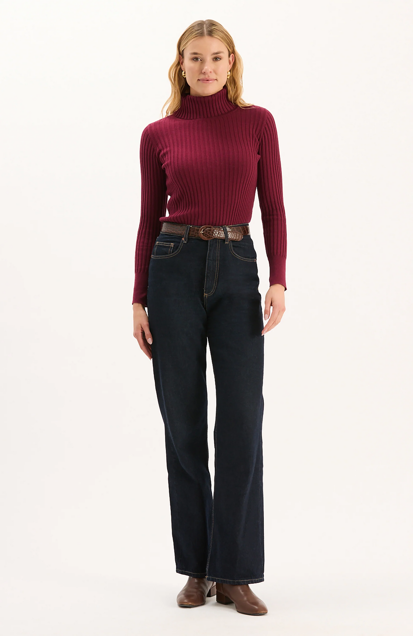 Cotton Cashmere Turtleneck - Cherry Mahogany