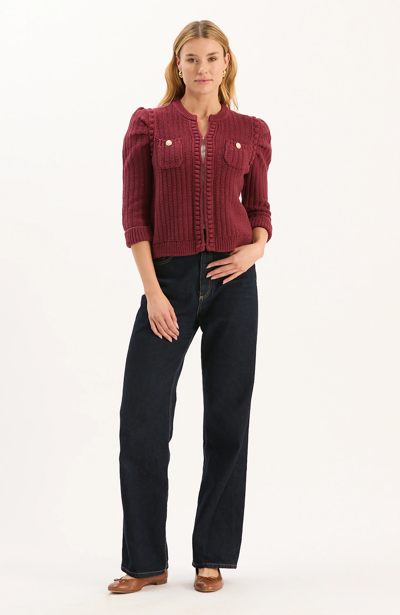 Liza Cotton Blend Knit Jacket - Cabernet