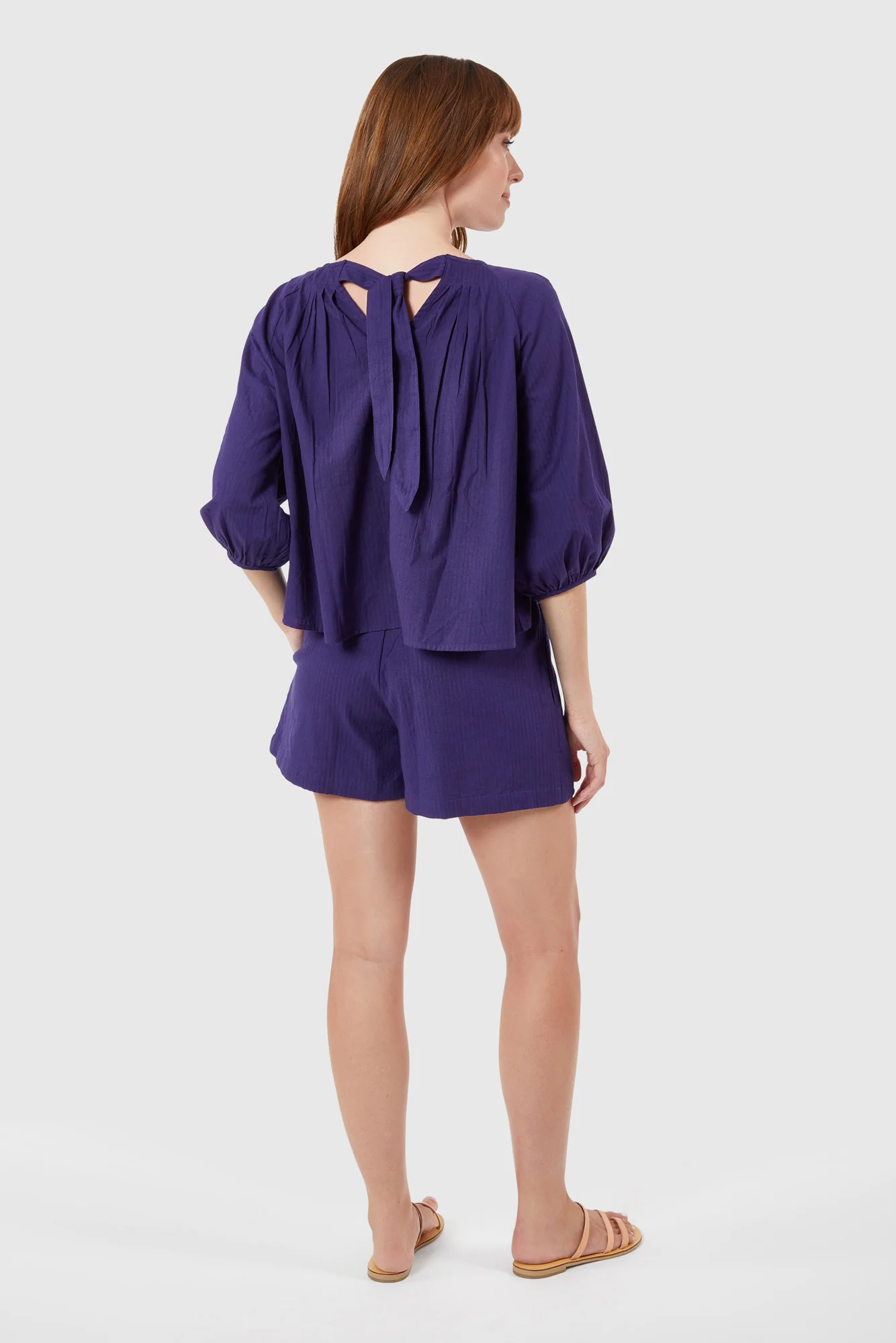 Travel Top, Navy Seersucker