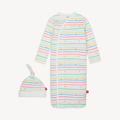Rainbow Road organic cotton magnetic cozy sleeper gown + hat set (Copy)