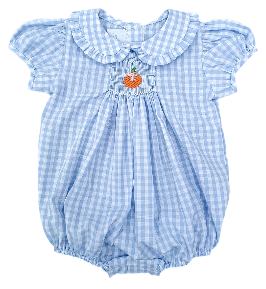 Margaret Blue Gingham Bubble, Smocked Pumpkins